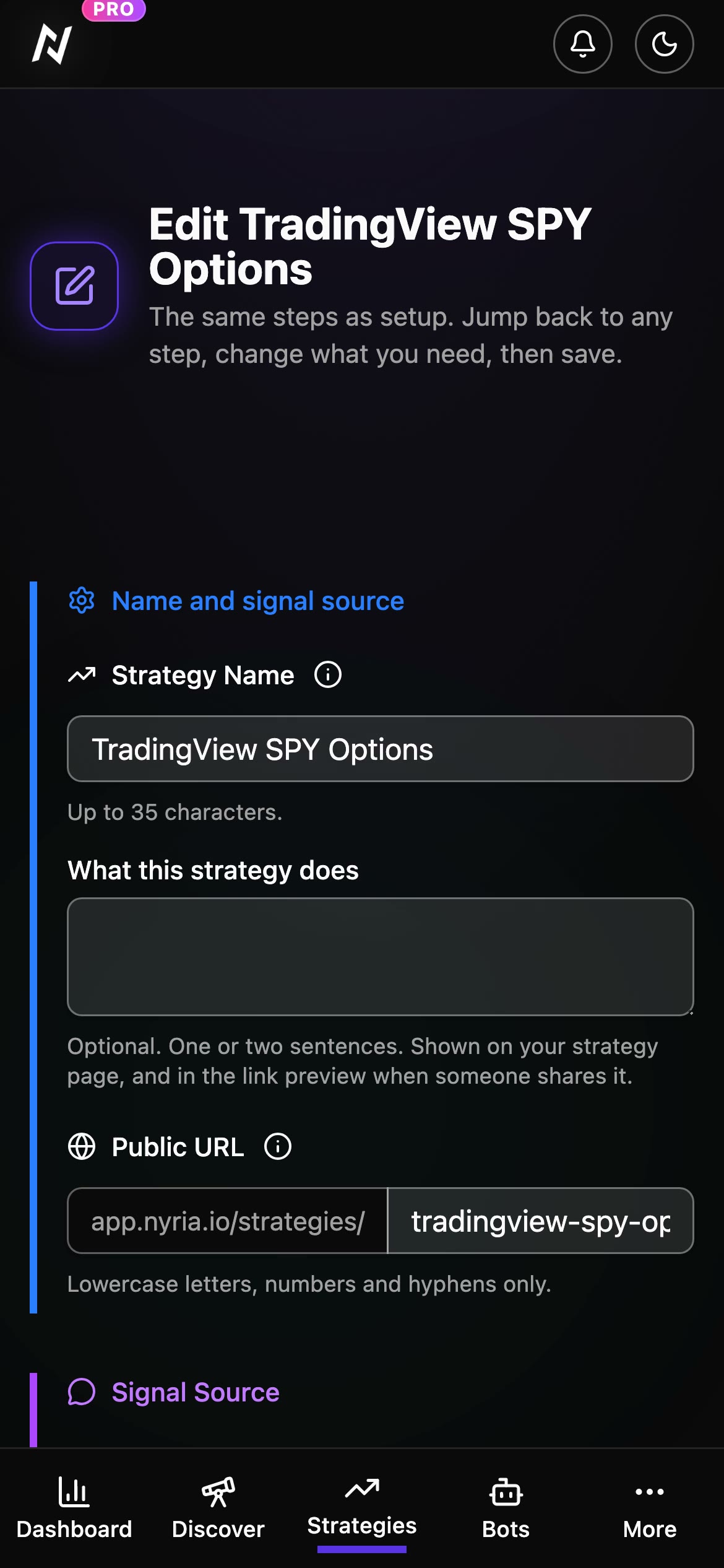 Naming a strategy, then choosing Discord as where its signals come from