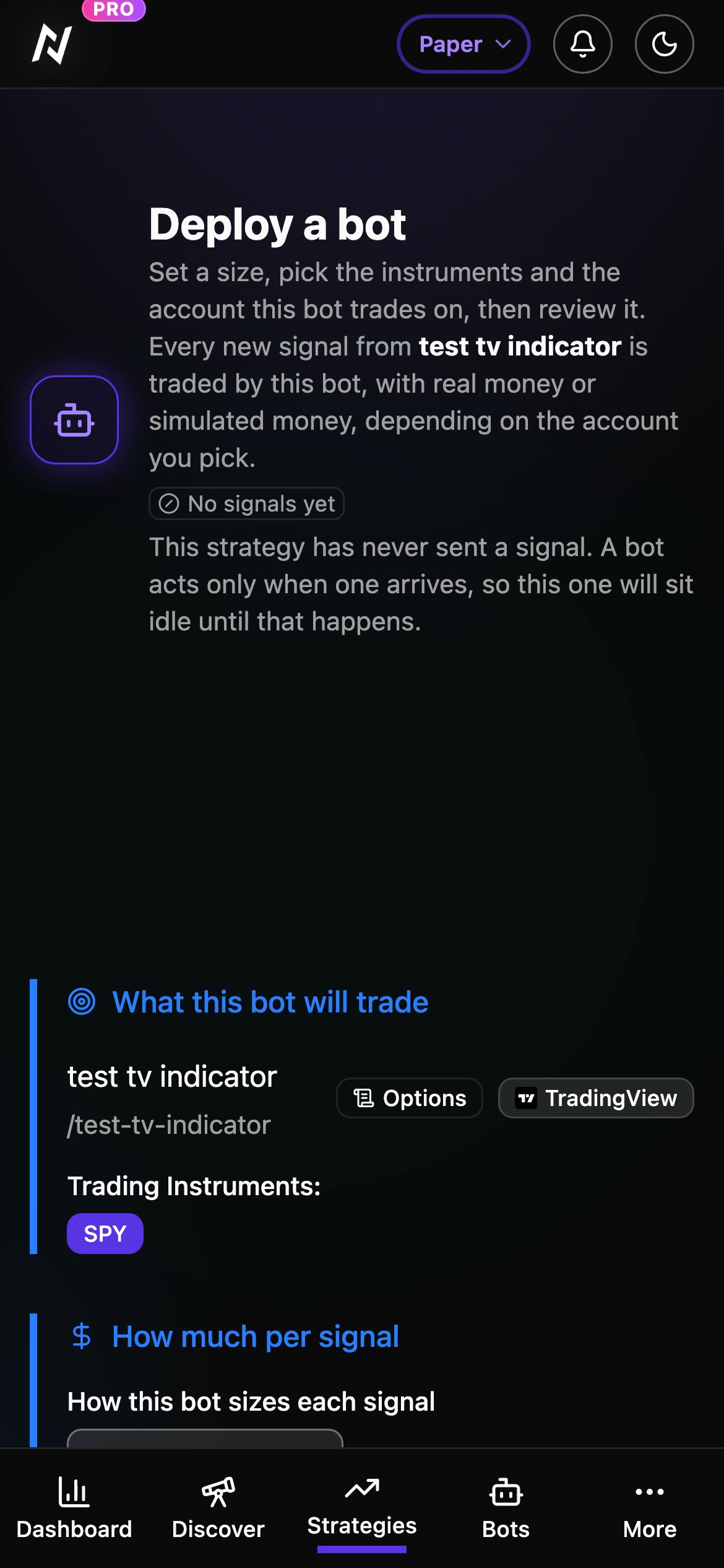A budget per signal, then the broker account the bot runs on